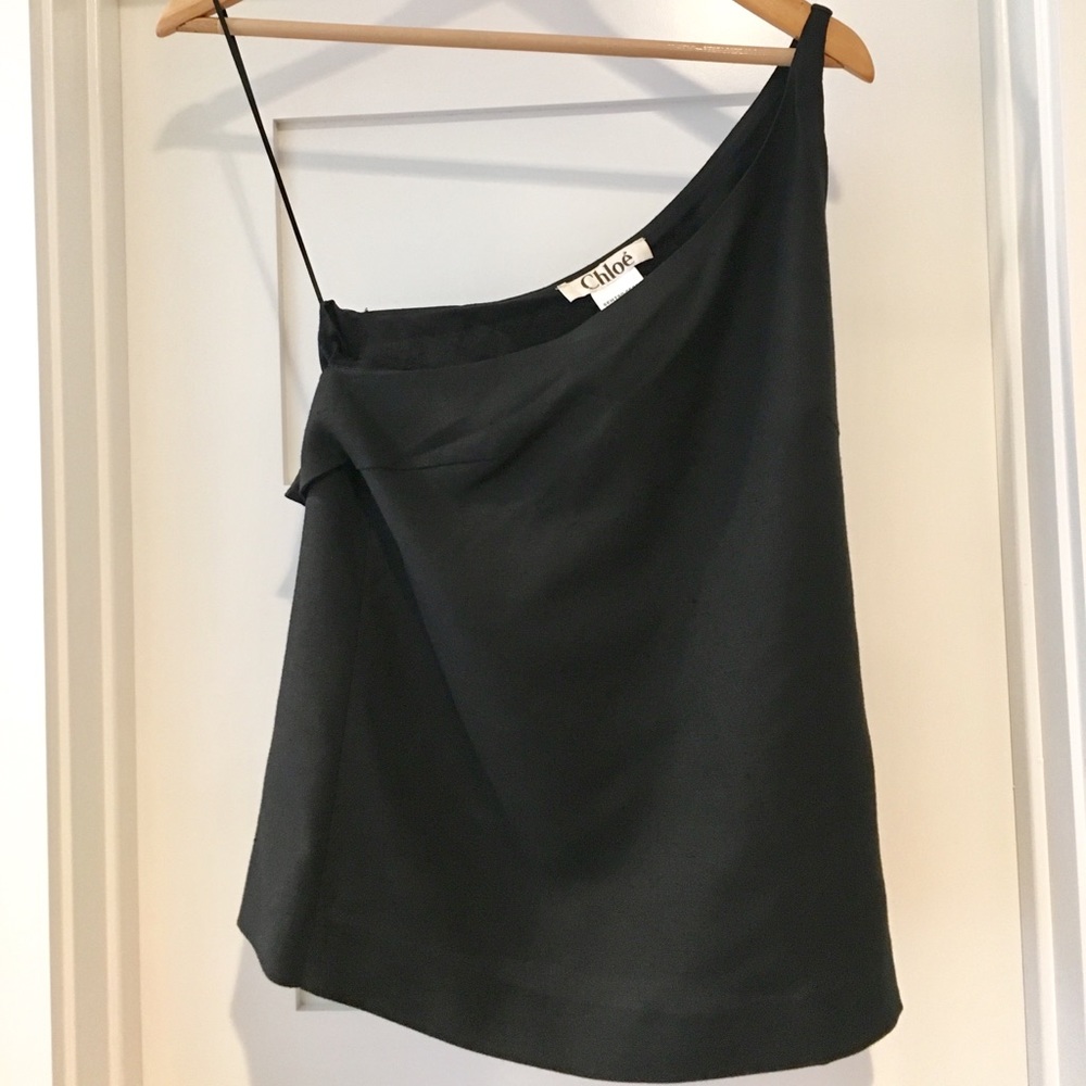 Chloe Black Silk One—Shoulder Holiday Party Top